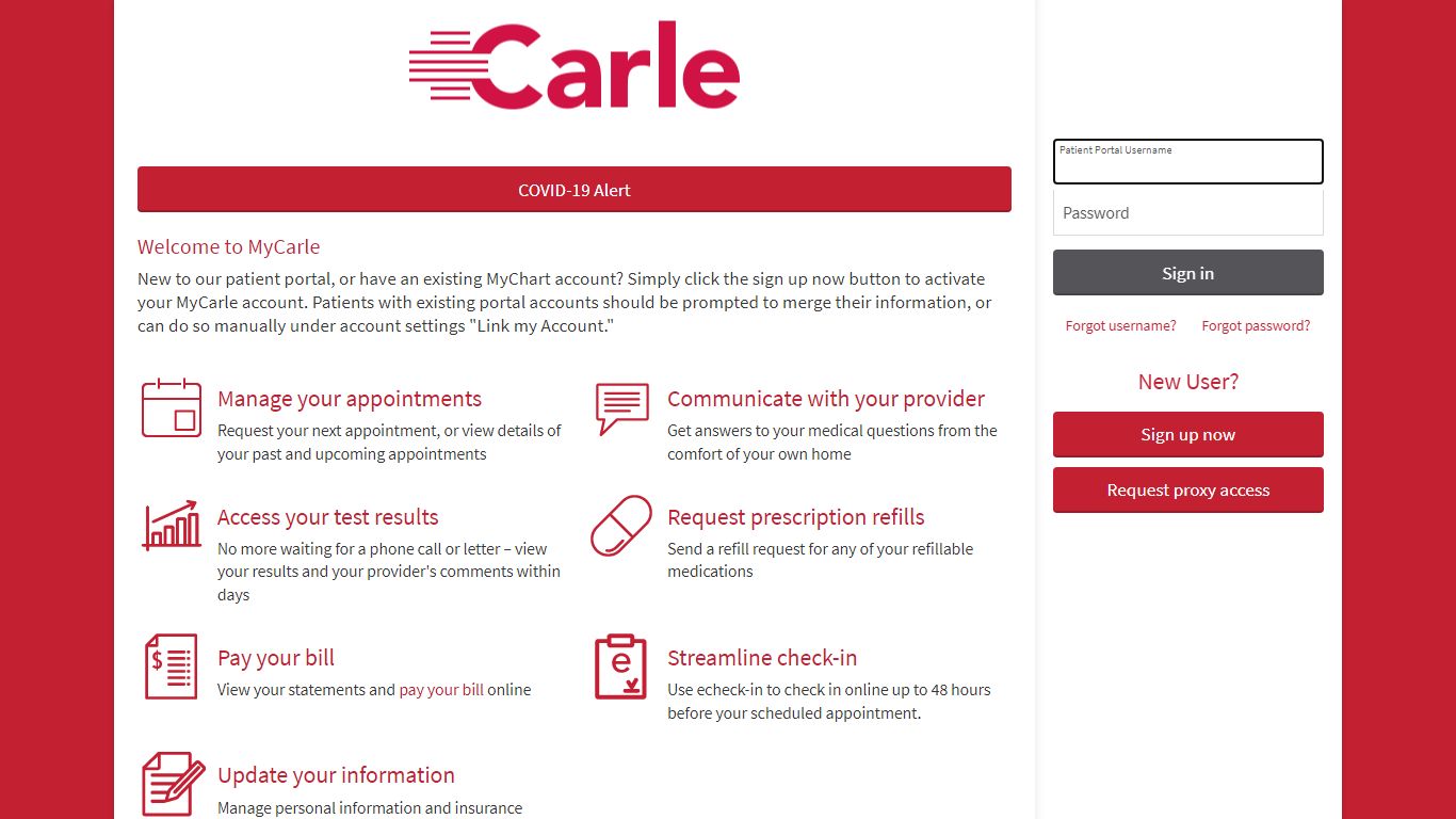 Patient Portal - Login Page - MyCarle